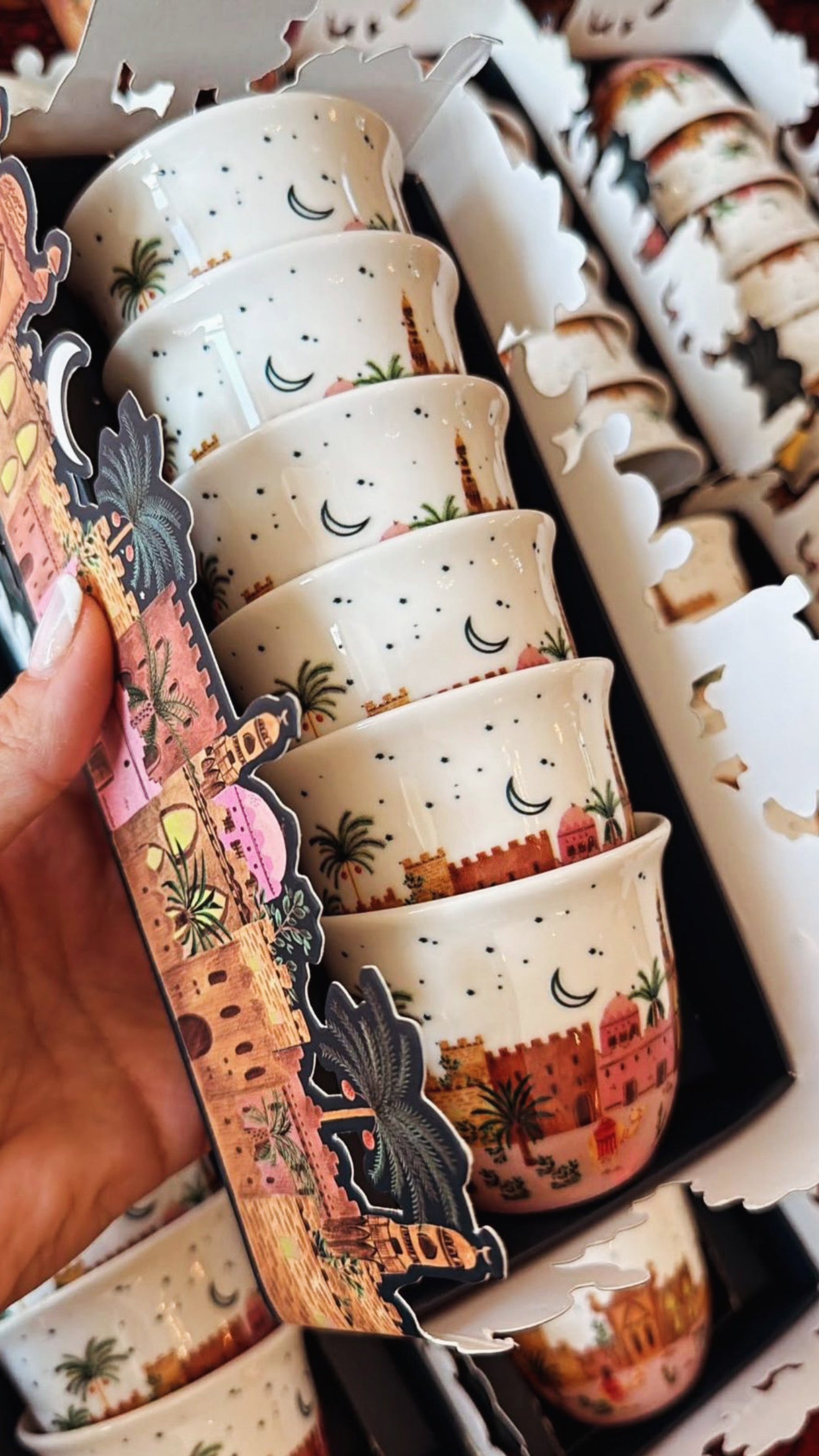 Ramadan Nights Gift Box of Gahwa Cup - 6 Cups in Box, Bag and Card