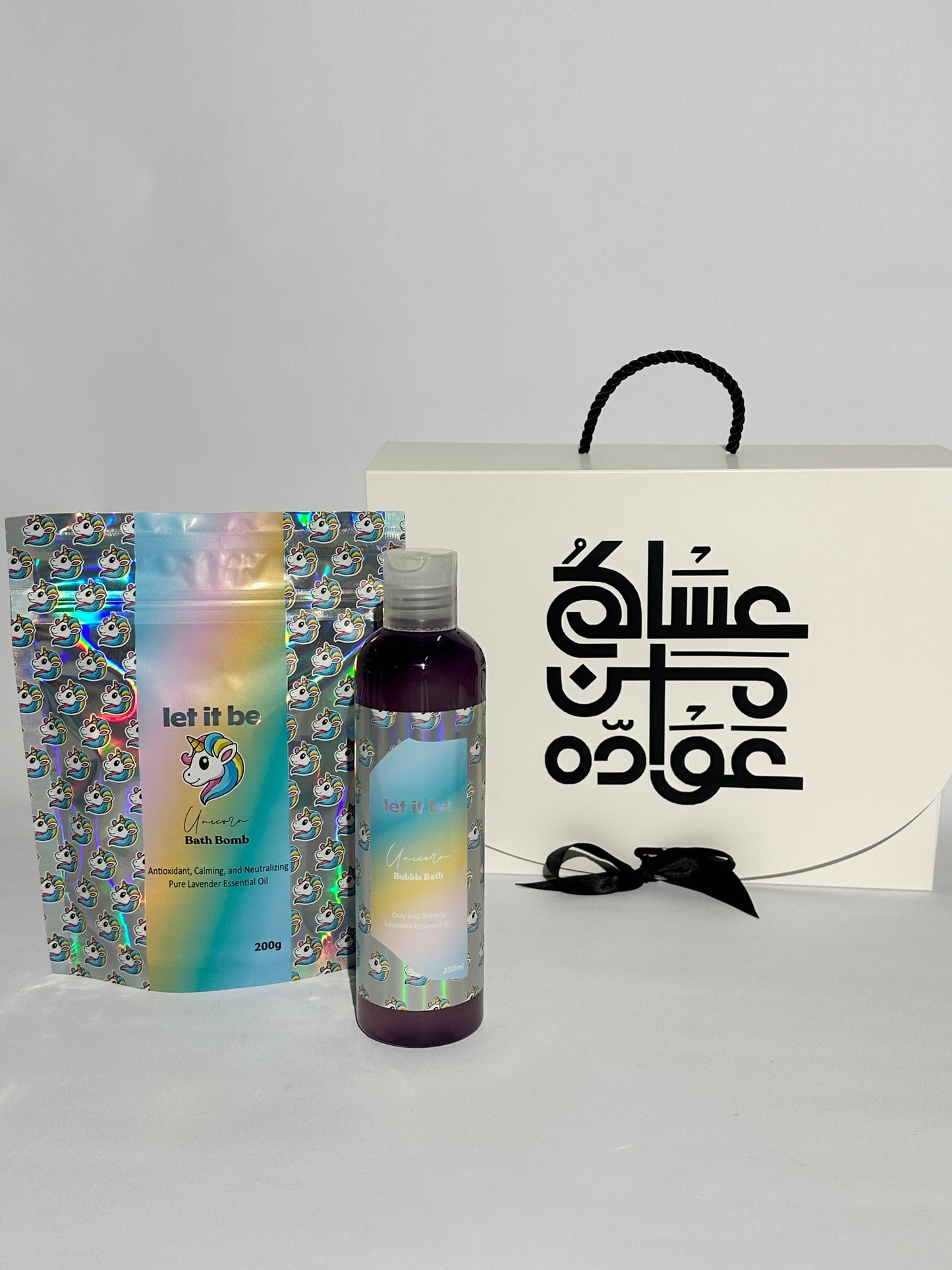 Bubbly Eid Package : Unicorn Bath Bomb and Bubble Bath ( Lavender Scent ) with our brand box