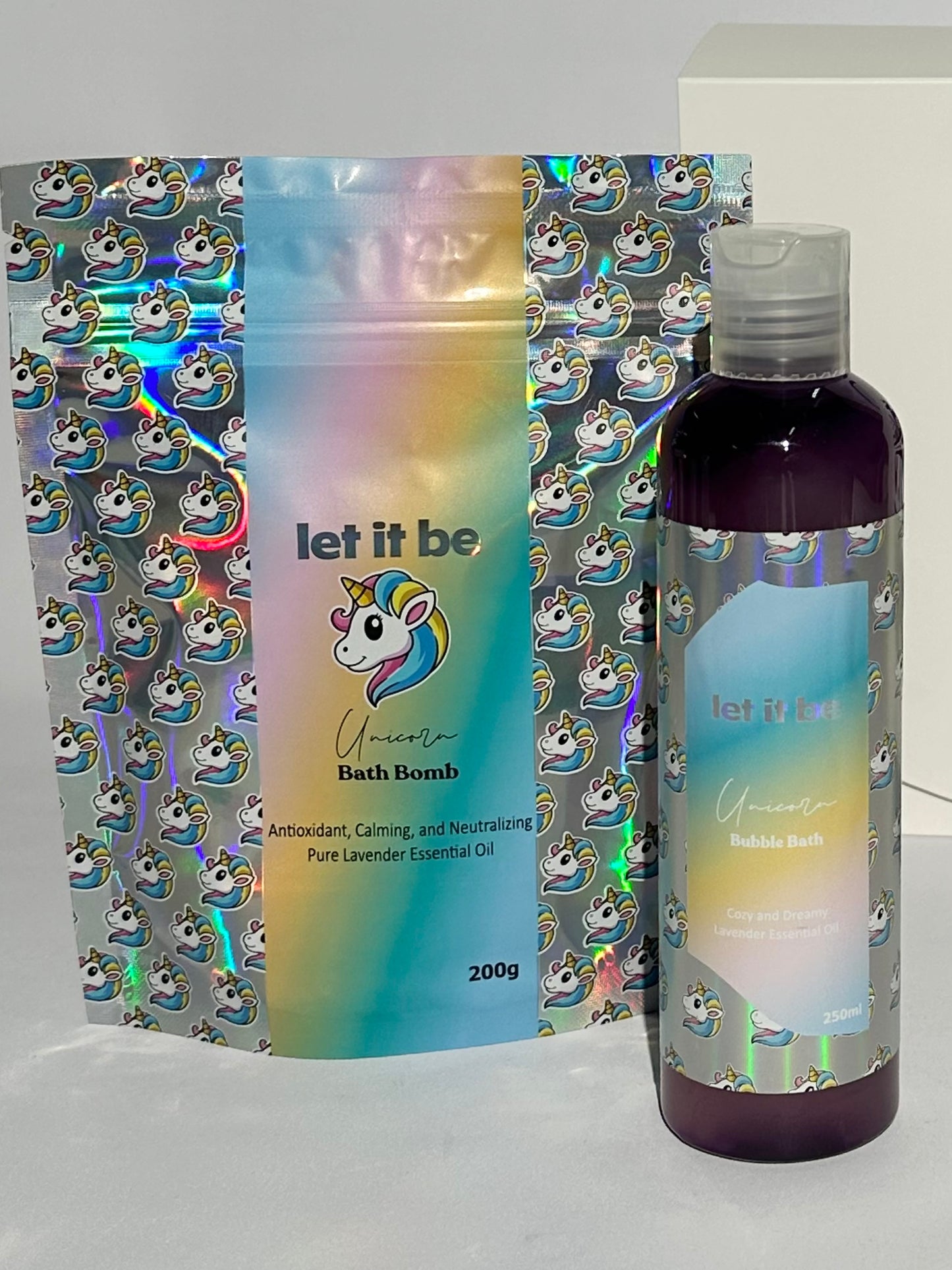 Unicorn Bath Bomb and Bubble Bath ( Lavender Scent ) with our brand box