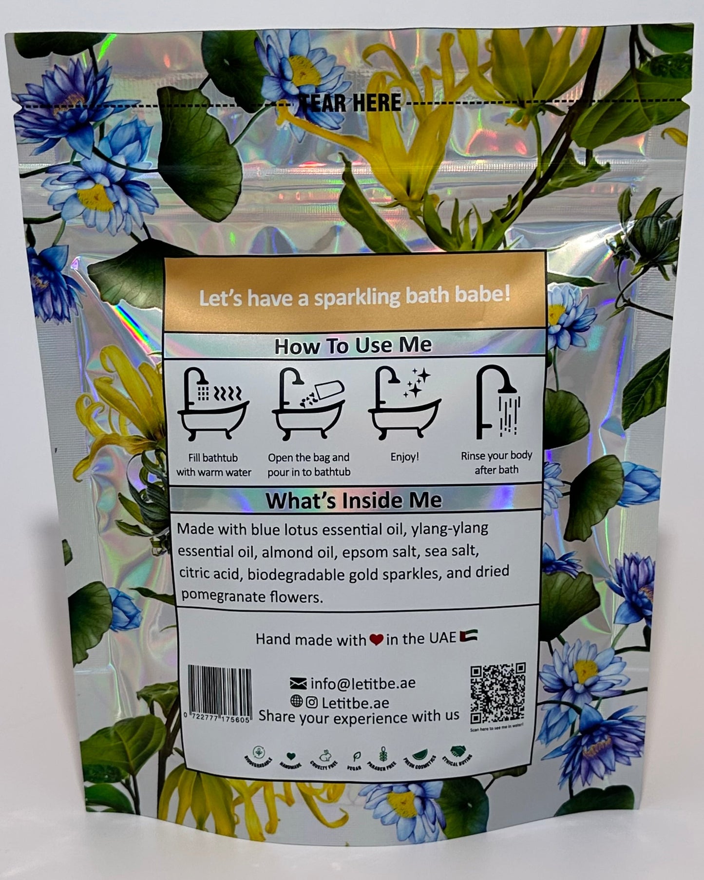 Moon Dust Bath Bomb - Blue Lotus and Ylang-Ylang Essential Oils with Dried Pomegranate Flowers