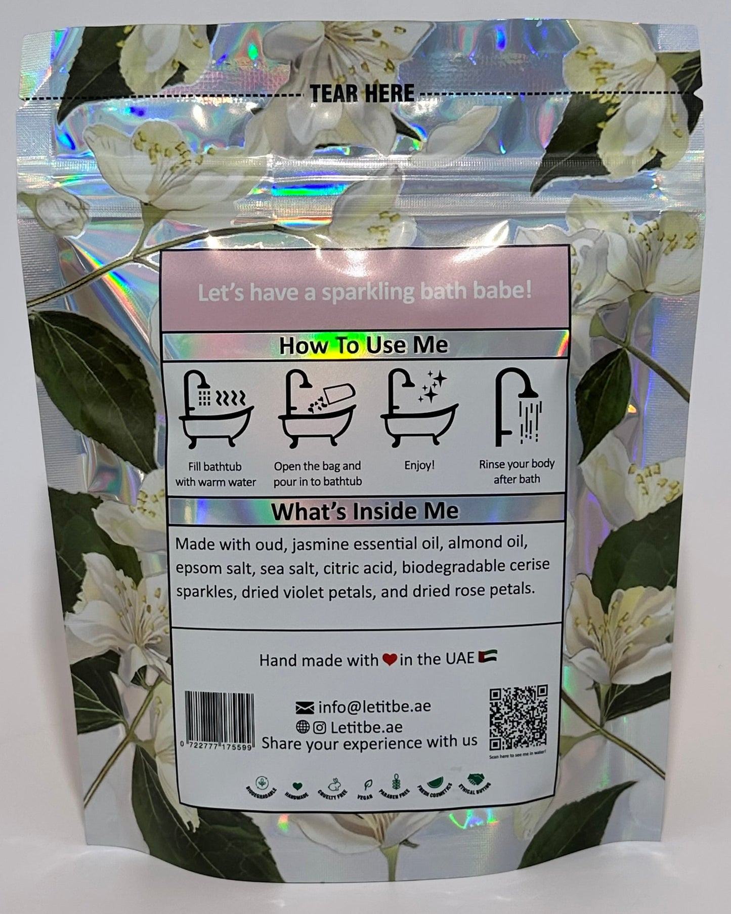 Full Of Love Bath Bomb - Oud and Jasmine Essential Oil with Dried Violet and Rose petals